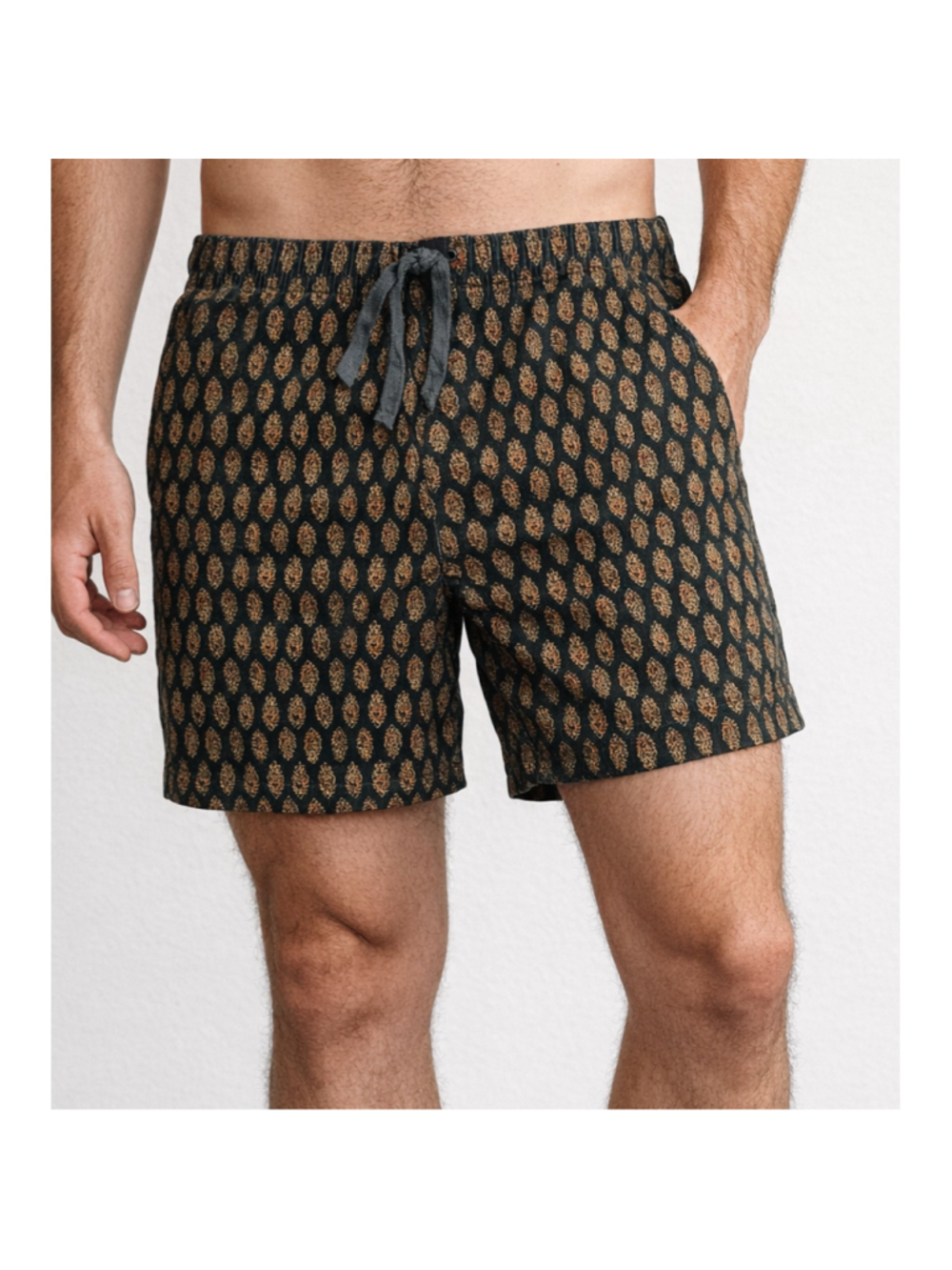 Jachs NY mens drawstring 6.5" inseam pull on shorts dark green gold geometric XL